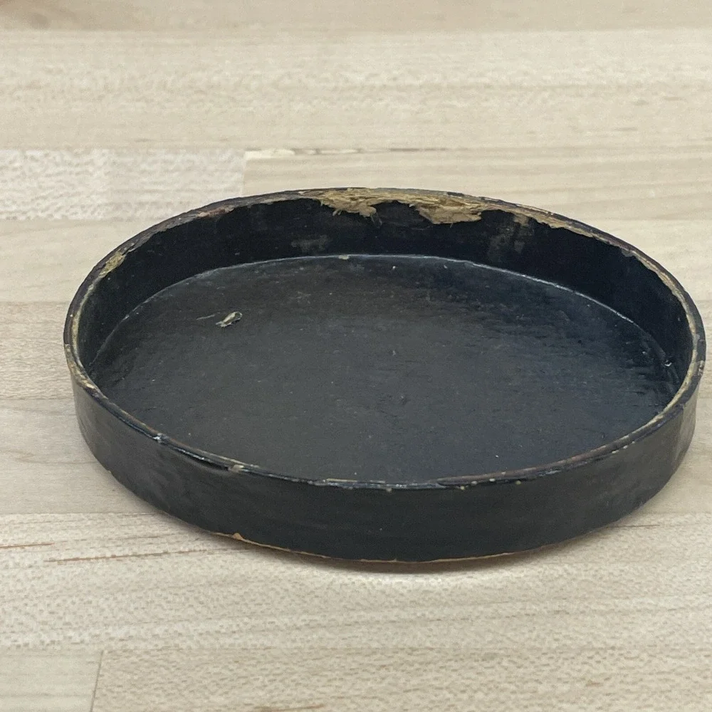 Vtg Trinket Box Paper Mache‎ Hand Painted Lacquered Butterfly Floral Oval Lid